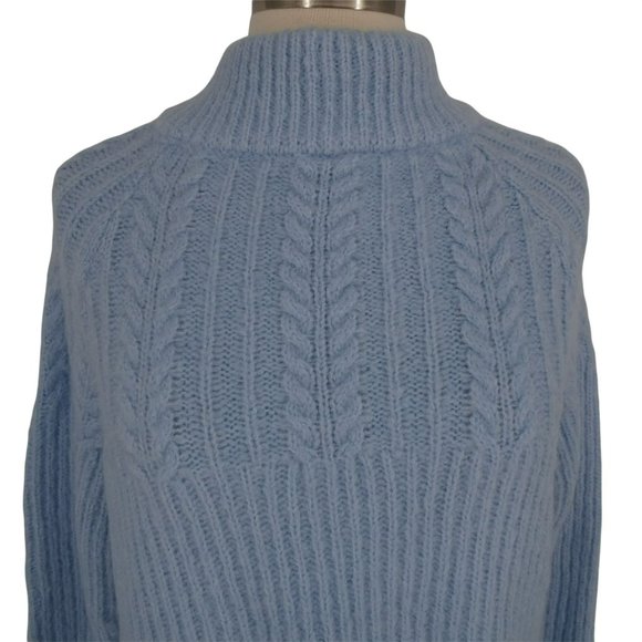 FRNCH Bow Back Cableknit Long Sleeve Chunky Sweater Sky Blue NWT - Picture 9 of 13